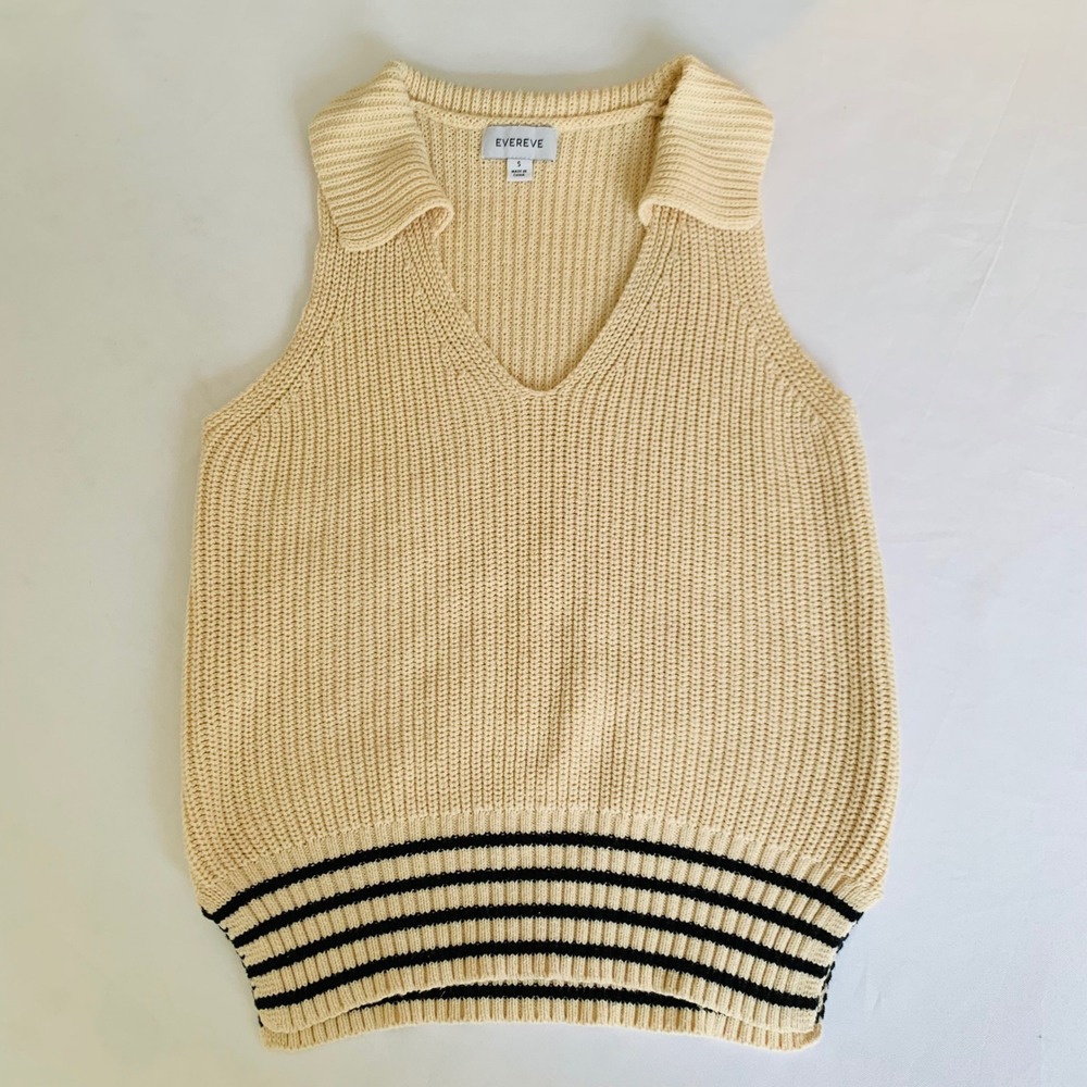 Evereve Sweater Vest Women S Cream Striped Preppy Academia Old Money Coastal